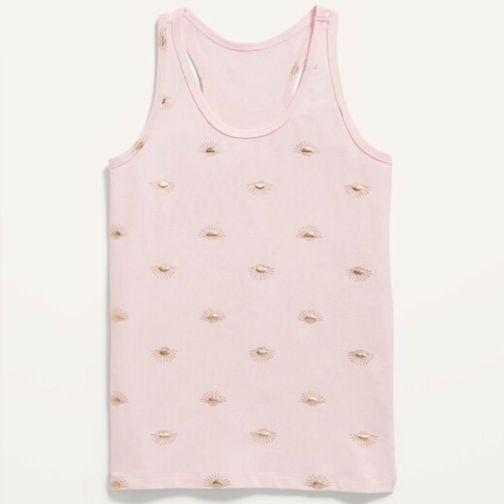 Old Navy size medium Light Pink racerback Tank Top with Gold Sunburst Pattern